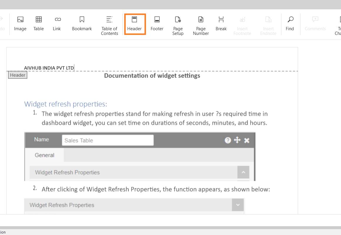 document widget